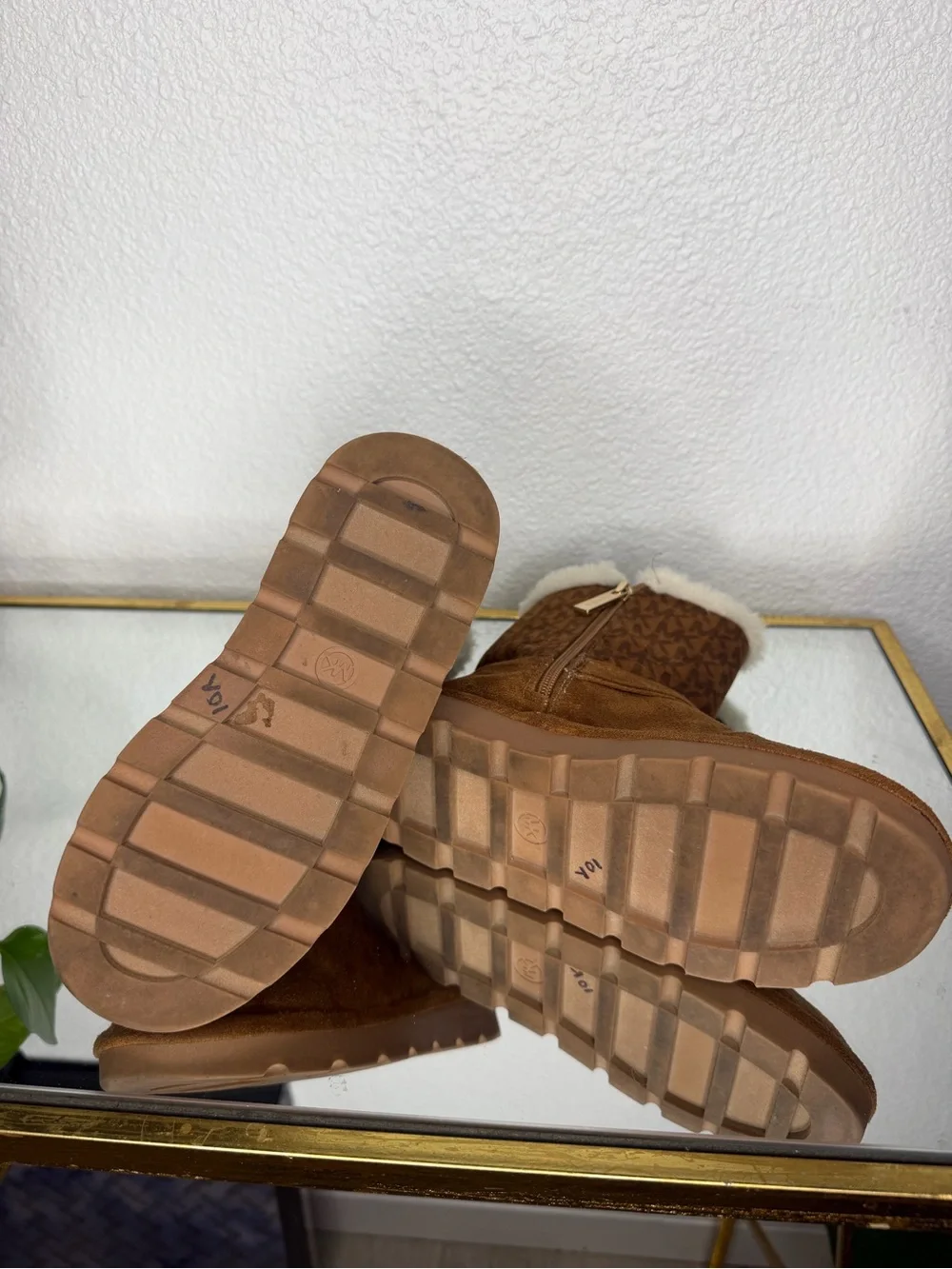 Michael Kors Chestnut Suede Shearling-Trim Logo Winter Boots